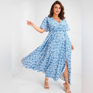 Bloom Dress - Ditsy Floral Tie Pocket Ruffle Split Dress. Size 16.